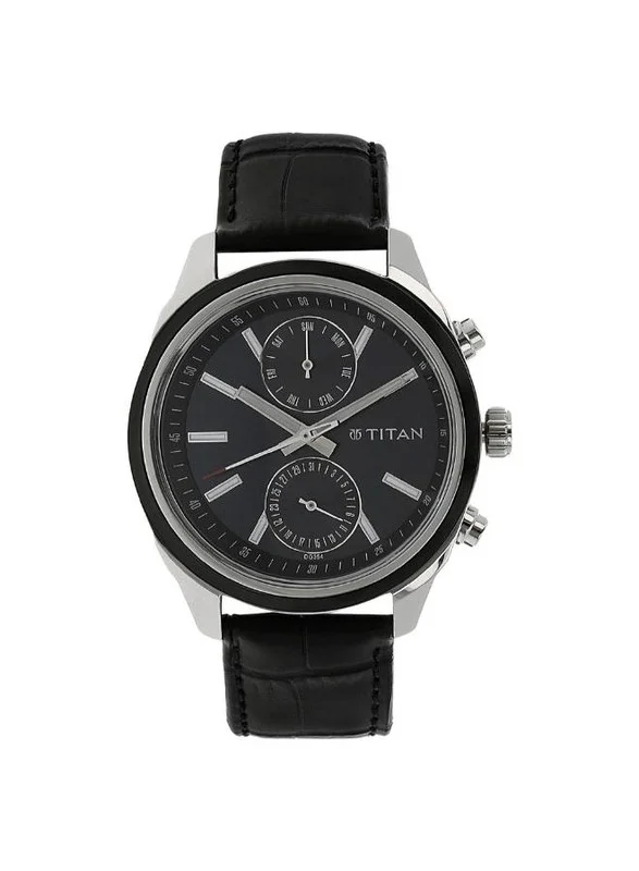 TITAN Titan Workwear Midnight Precision Quartz Multifunction Blue Dial Black Leather Strap Watch for Men - NT1733KL01